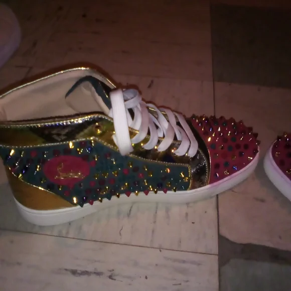 Christian Louboutin High Top Laminato Dino Spikes Yang Louis Muti-color  Size 10 - Picture 8 of 16